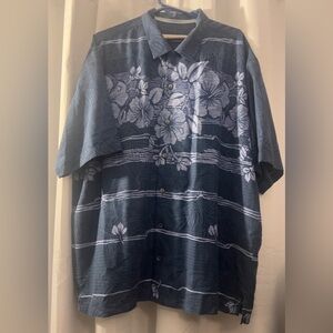 Tommy Bahama NWT Mens Blue Tropical Print Silk Short Sleeve Button Up XL